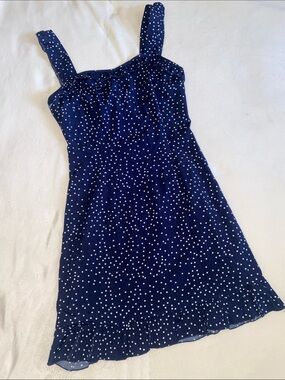 Navy Blue Polka Dot Sundress with Ruffle Hem